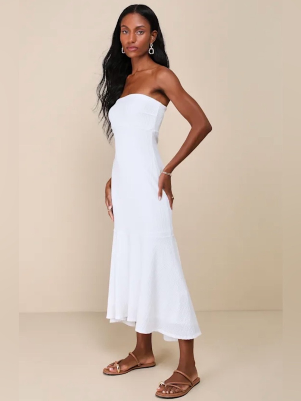 Lulus Darling Ways White Textured Strapless Midi Dress XS NWT - Picture 6 of 6